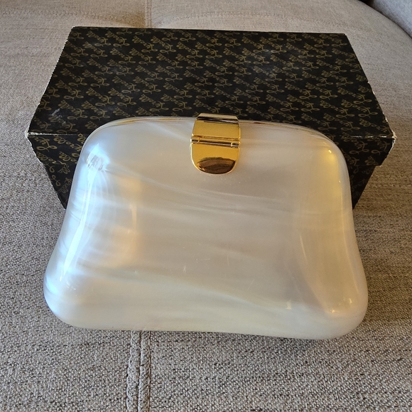 Lyrella Vintage Pearl White Women's Shoulder Bag / Clutch Rare Acrylic - Picture 3 of 16